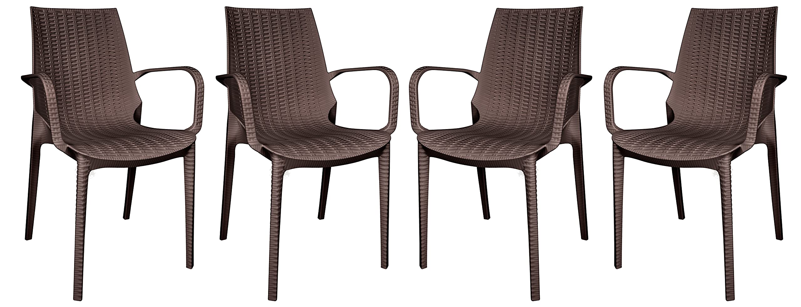 LeisureMod Kent Modern Indoor Outdoor Patio Stackable Dining Arm Chair Set of 4 (Brown)