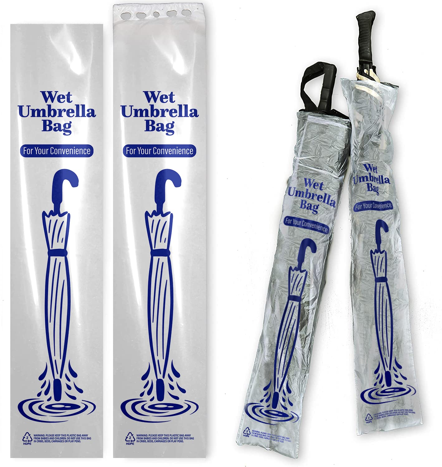 Heavy Duty Universal Fit Umbrella Rain Bags. 500Pk Big Covers For Wet Umbrellas. Large Disposable Clear Plastic Sleeves Keep Chu