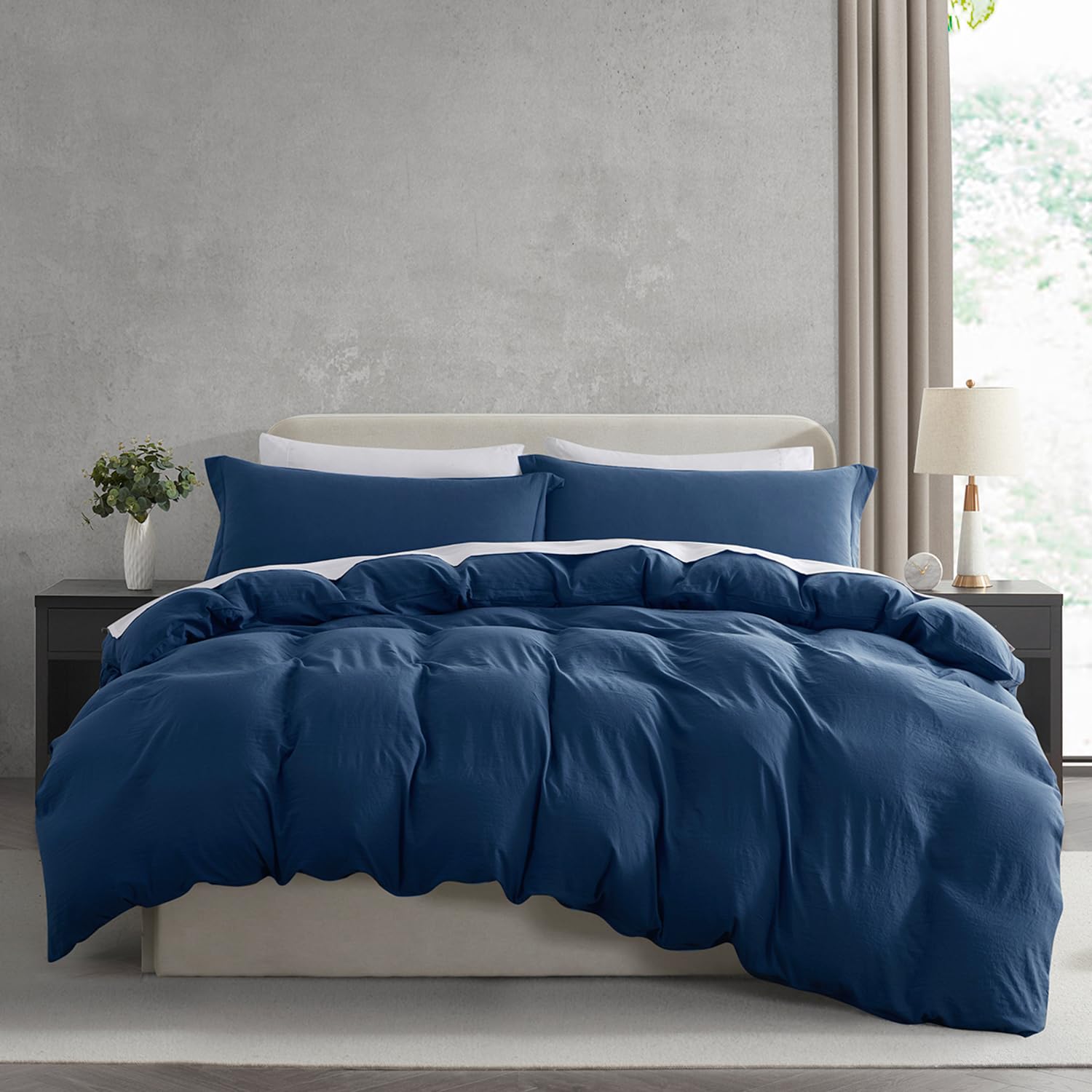 Nestl Navy Blue Duvet Cover Full Size - Soft Prewashed Full Size Duvet Cover Set, 3 Piece, With Zipper Closure, 1 Duvet Cover 80X90 Inches And 2 Pillow Shams - No Comforter