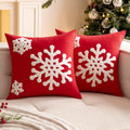 Woaboy Pack Of 2 Christmas Red Throw Pillow Covers Decorative Snowflake Embroidery Couch Pillows Canvas Cushion Cases Holiday Ho