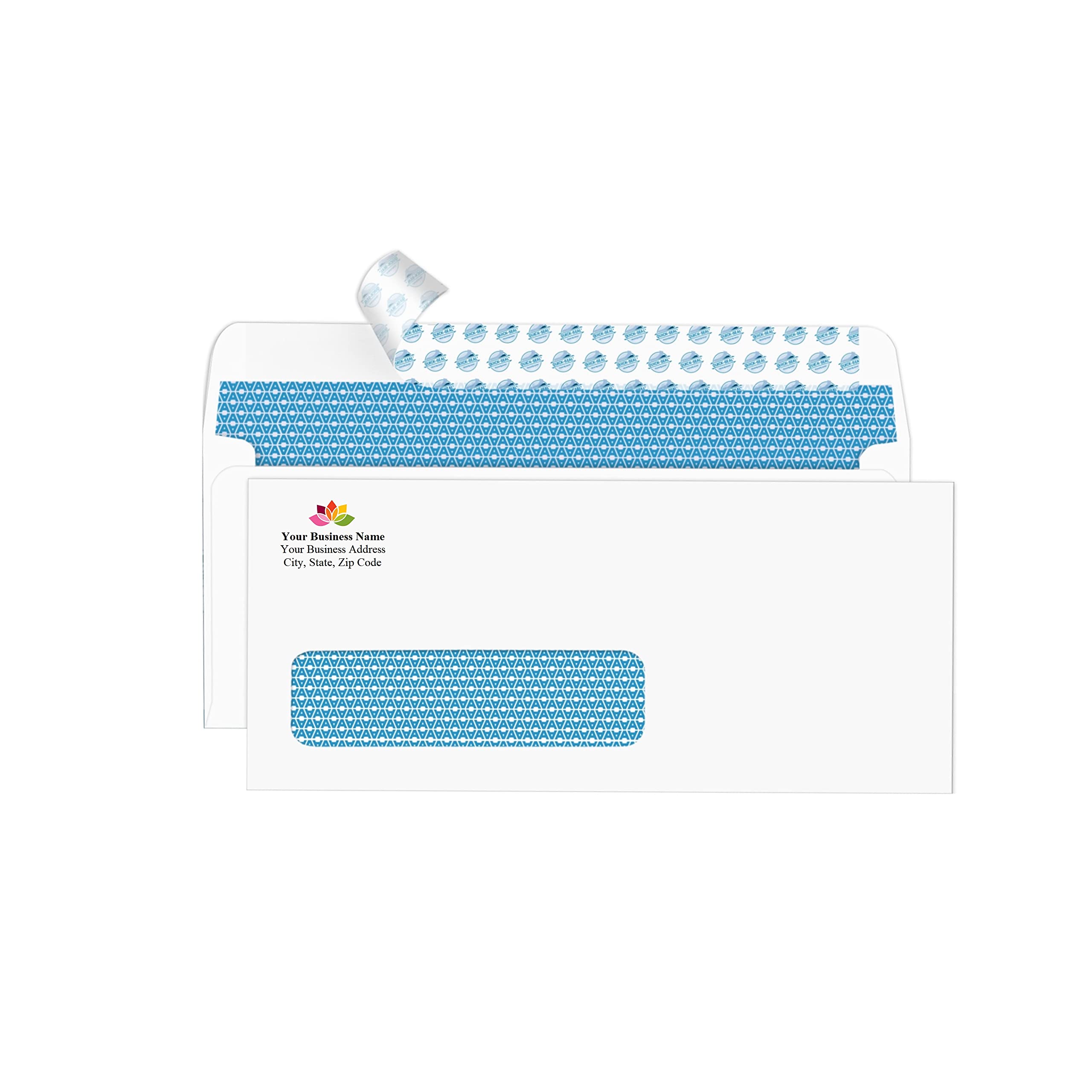 Aimoh 250#10 Custom Printed Single Left Window Self Seal Security Envelopes, Text And Logo Customization, Self Sealing Closure,
