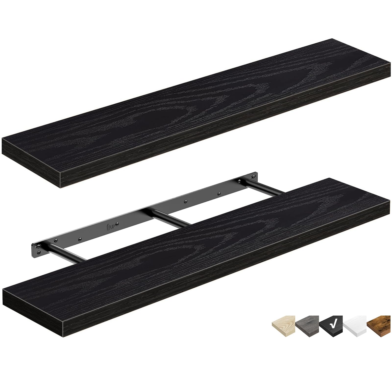 QEEIG Bathroom Shelves 48 inches Long Wall Shelf Large Extra Long 48 x 9 inch Set of 2, Black (008-120B)