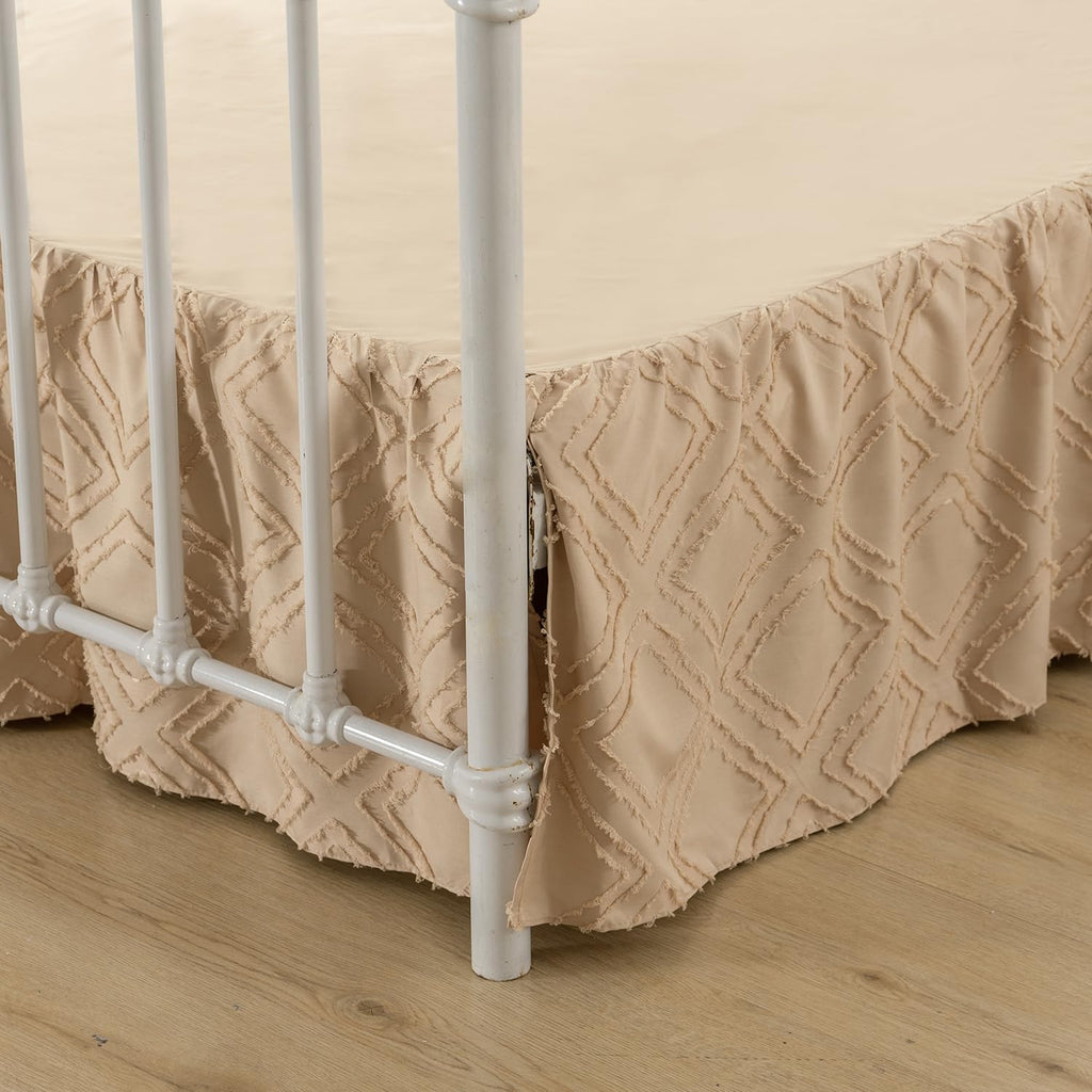Bed Skirt Queen Size, Ruffled Bed Skirt with Split Corners, Queen Bed Skirt 14 Inch Drop, Boho Queen Size Bed Skirt White for Ru