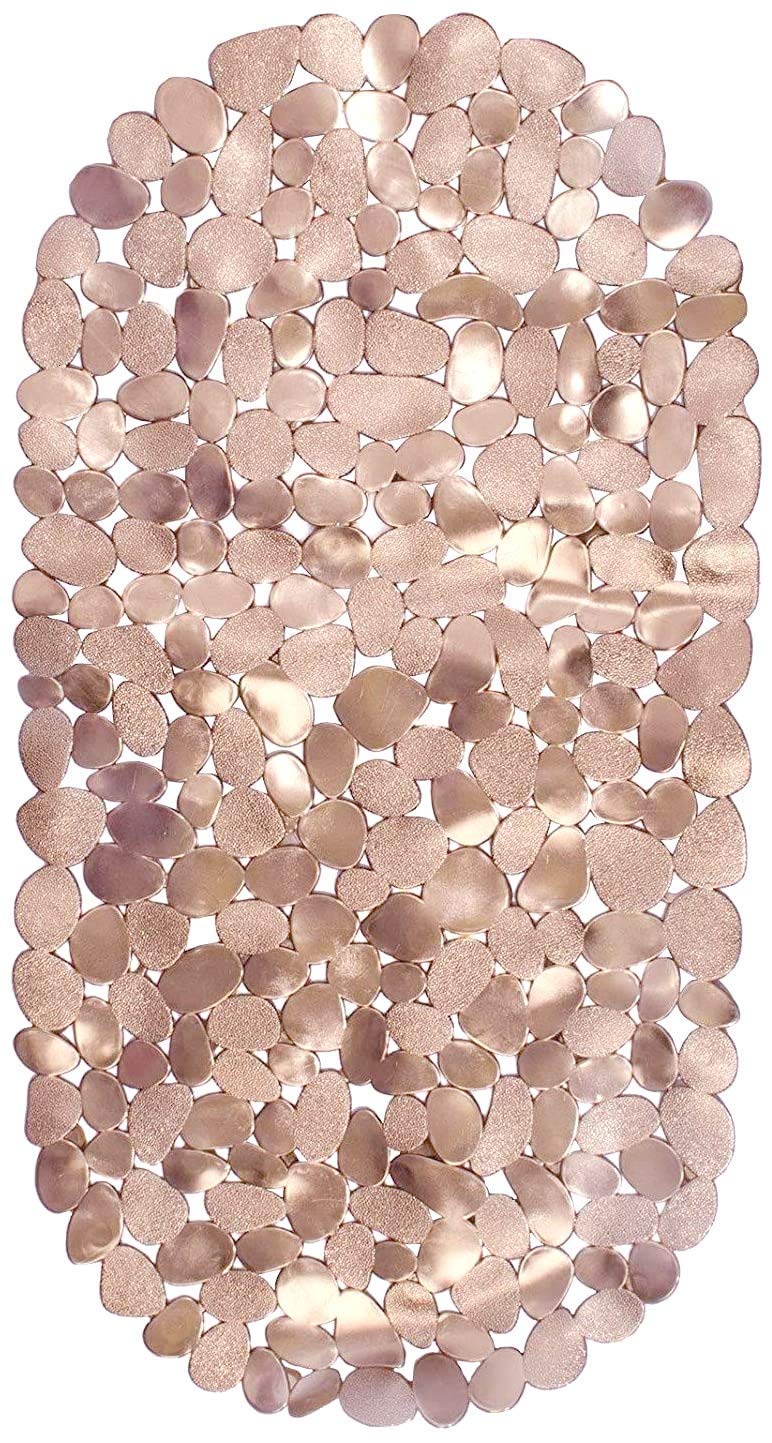 Dependable Industries inc. Essentials Nonslip Metallic Pebble Bathtub Mat with Suction Cups 26.5 x 14 (Rose Gold)