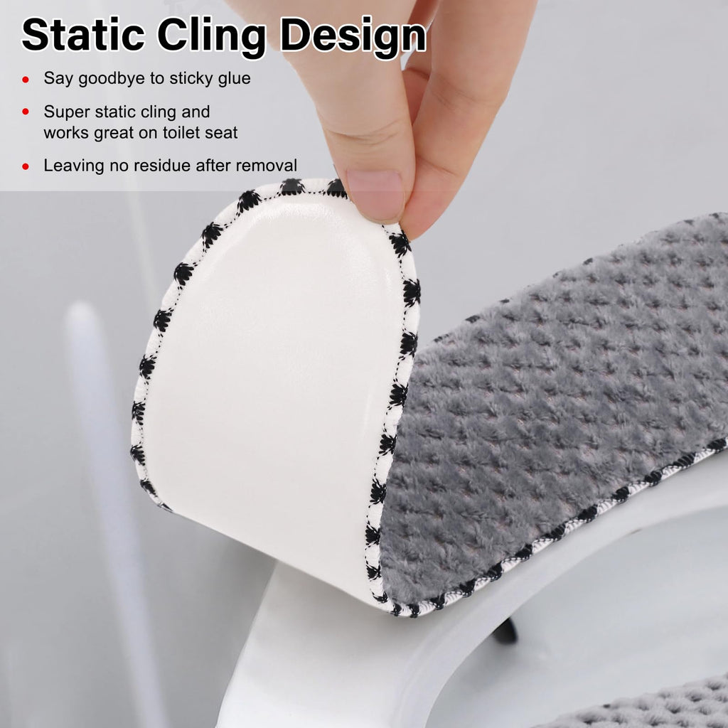 2Pairs Warm Toilet Seat Cover Mat Plush Thick Toilet Seat Padded Non Slip Soft Toilet Seat Cushion Washable Bathroom Warmer Stat