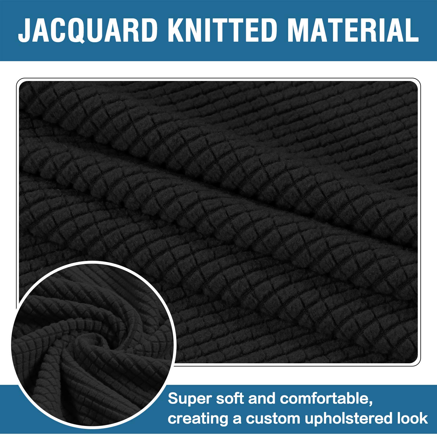 H.Versailtex Square Ottoman Covers Ottoman Slipcovers Folding Storage Stool Furniture Protector Form Fit With Elastic Bottom, Stretch High Spandex Small Checks Jacquard Fabric(Medium,Black)