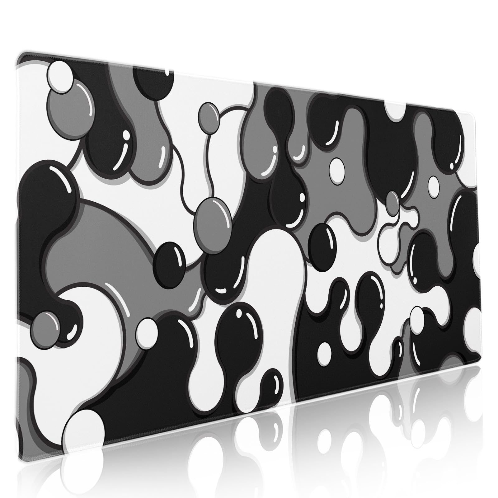 Aportt Black White Grey Mouse Pad Xxl Anime Cool Geometric Japanese Extended Desk Mat 90X40 Cm Non-Slip Rubber Base Stitched Edg