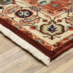 HomeRoots 509244 6 x 9 ft. Red Ivory Orange & Blue Oriental Power Loom Stain Resistant Rectangle Area Rug with Fringe