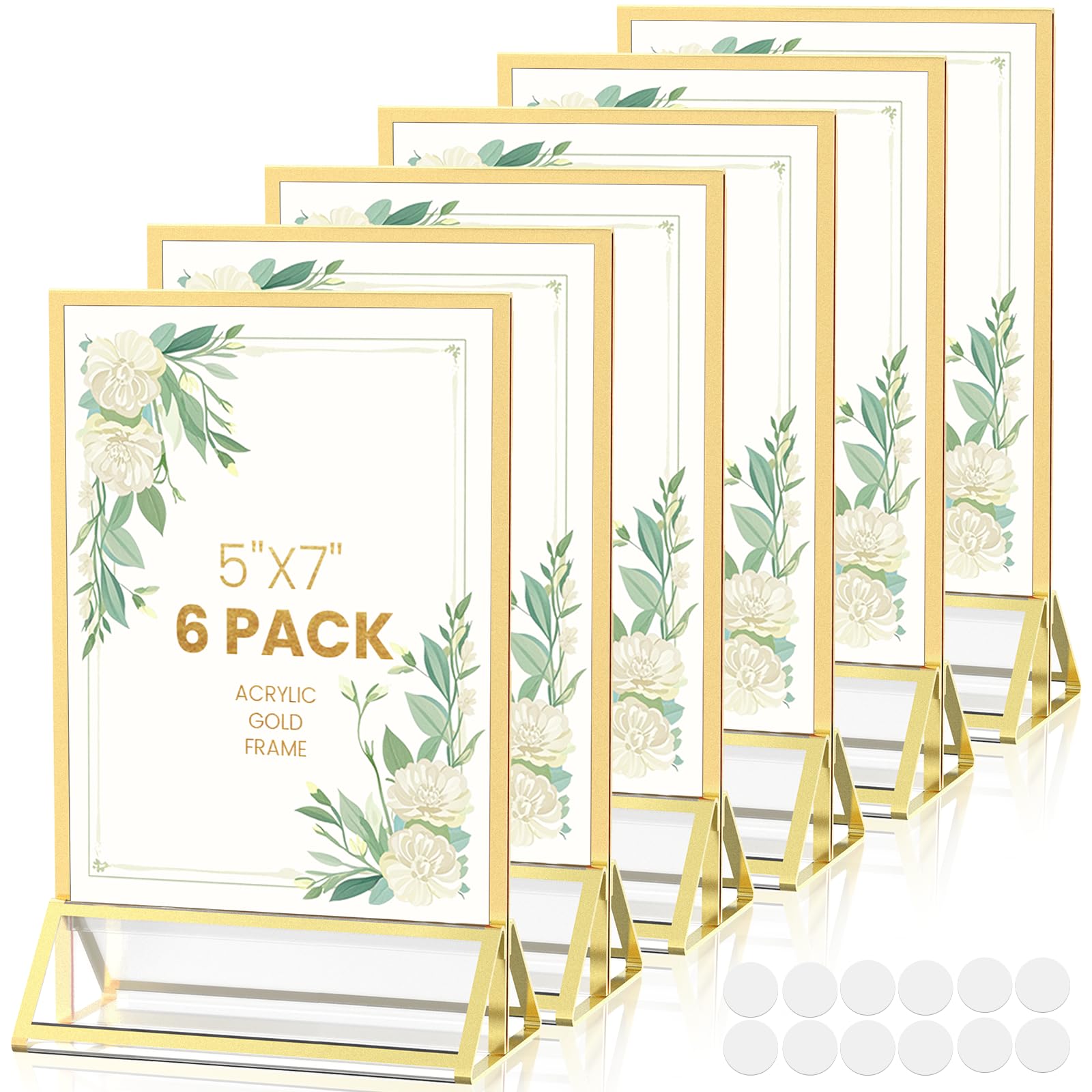 Yoaeaily Gold Frames 5X7 Acrylic Sign Holders Double-Sided Tabletop Picture Frames For Menu, Wedding Table Number, Christmas Pho