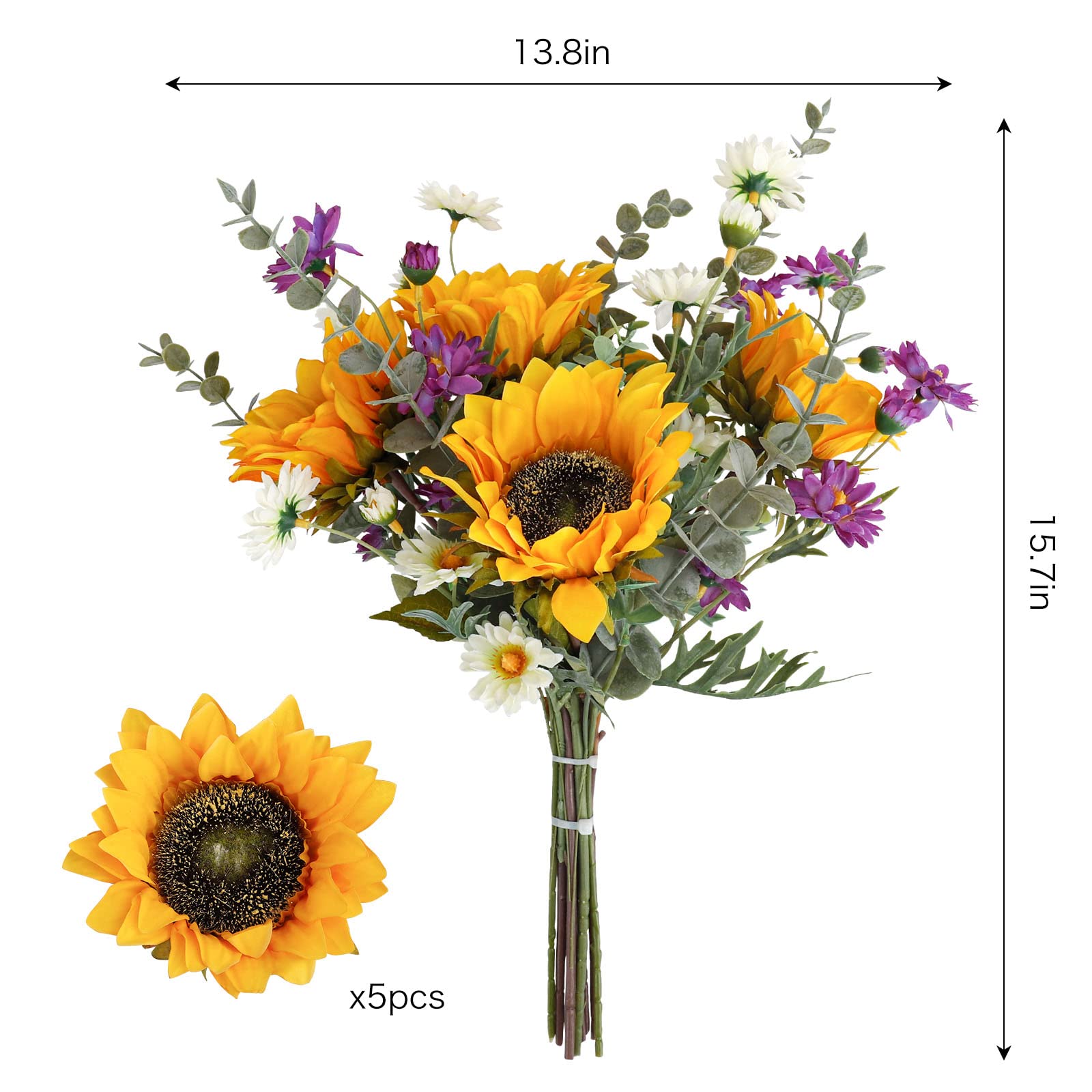 Cewor Artificial Sunflowers Bouquet Fake Flower Bouquet With Sunflowers For Bridal Bouquets Wedding Centerpieces Decor Party Tab