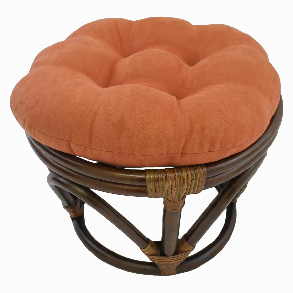 Blazing Needles Solid Microsuede Tufted Round Footstool Cushion, 18&quot;, Spice