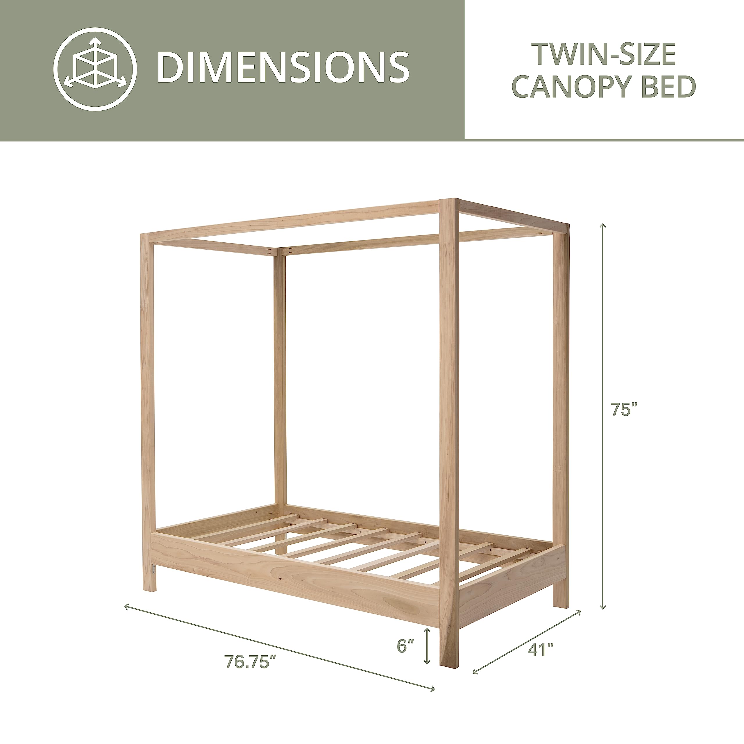American Furniture Classics Model Twin Canopy Twin Size Canopy Bed with Raised Platform