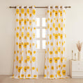Homemonde Door 7 Feet Grommet Curtains Set Of 2 Cotton Sheer Linen Printed Curtain For Living Room Decoration, White Sun Flower
