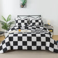 Caressma Queen Comforter Set Black White Plaid (90X90 Inch), 3 Pieces Buffalo Comforter Bedding Set, Stylish Geometric Checkered