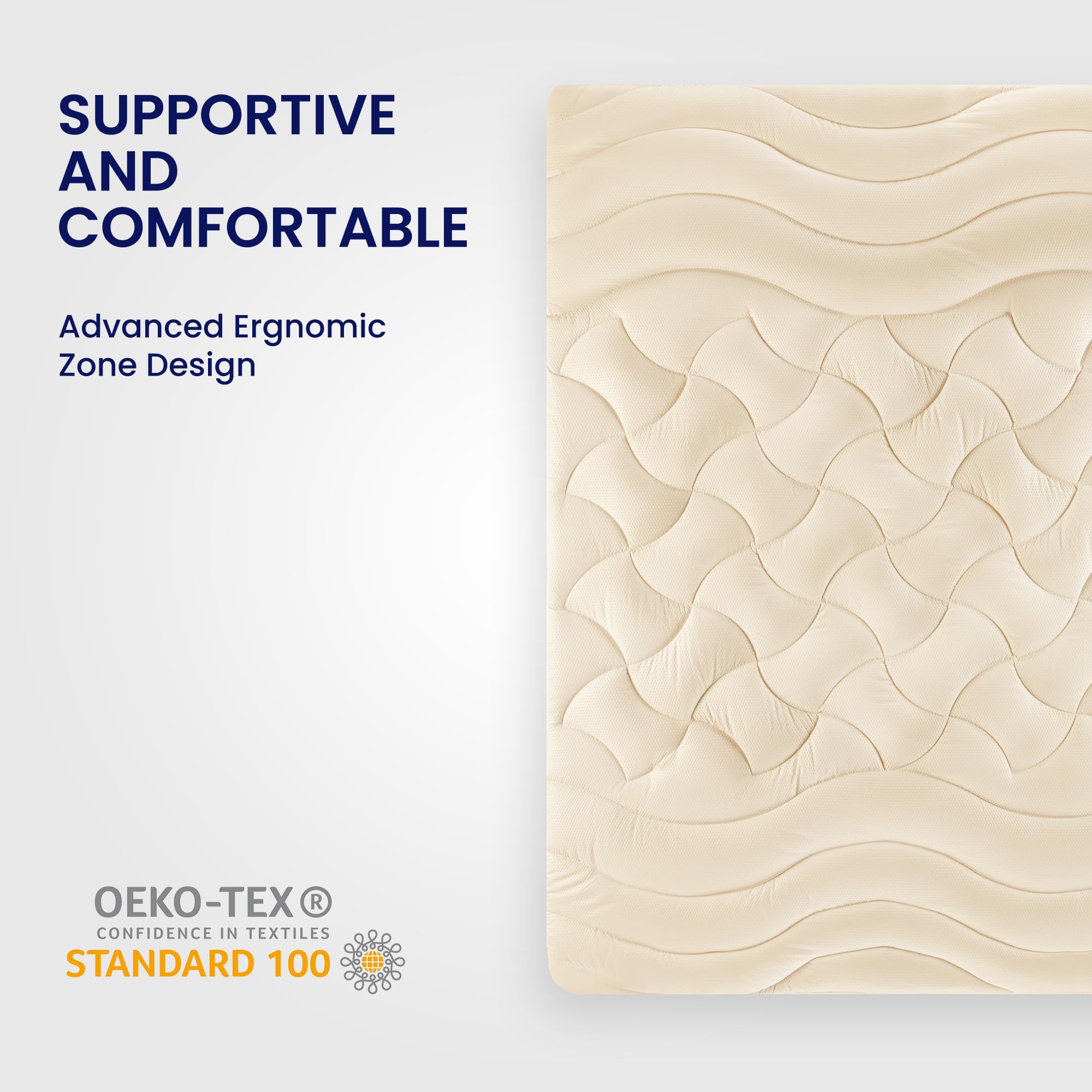 Sleep Zone King Size Cooling Mattress Topper, Premium Zoned Cool Mattress Pad Cover, Padded Mattress Protector Breathable Washable, Deep Pocket 8-21' (Beige, King)