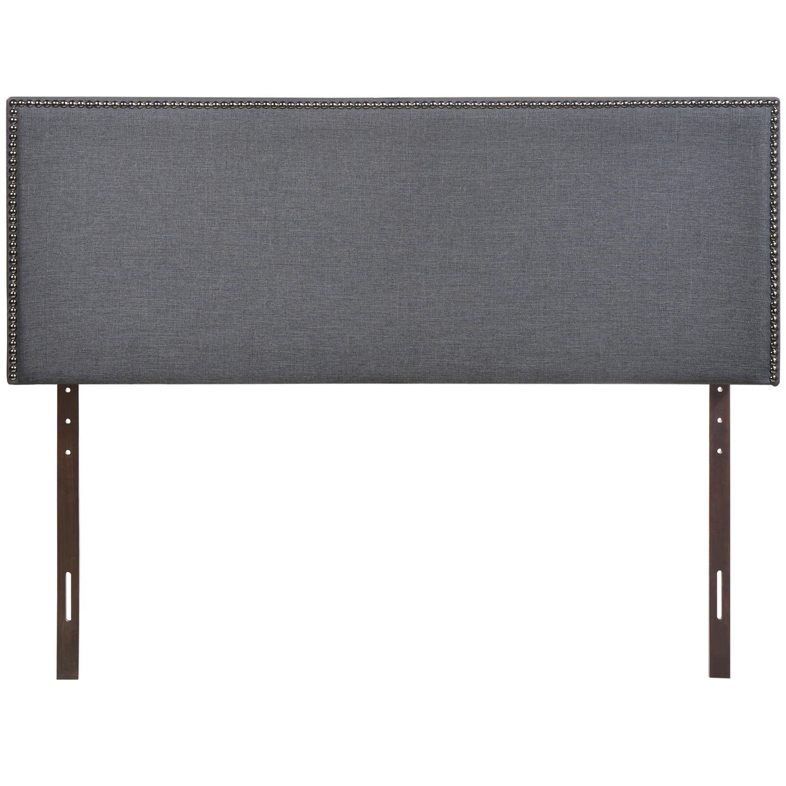 Modway Region Linen Fabric Upholstered Queen Headboard in Smoke with Nailhead Trim