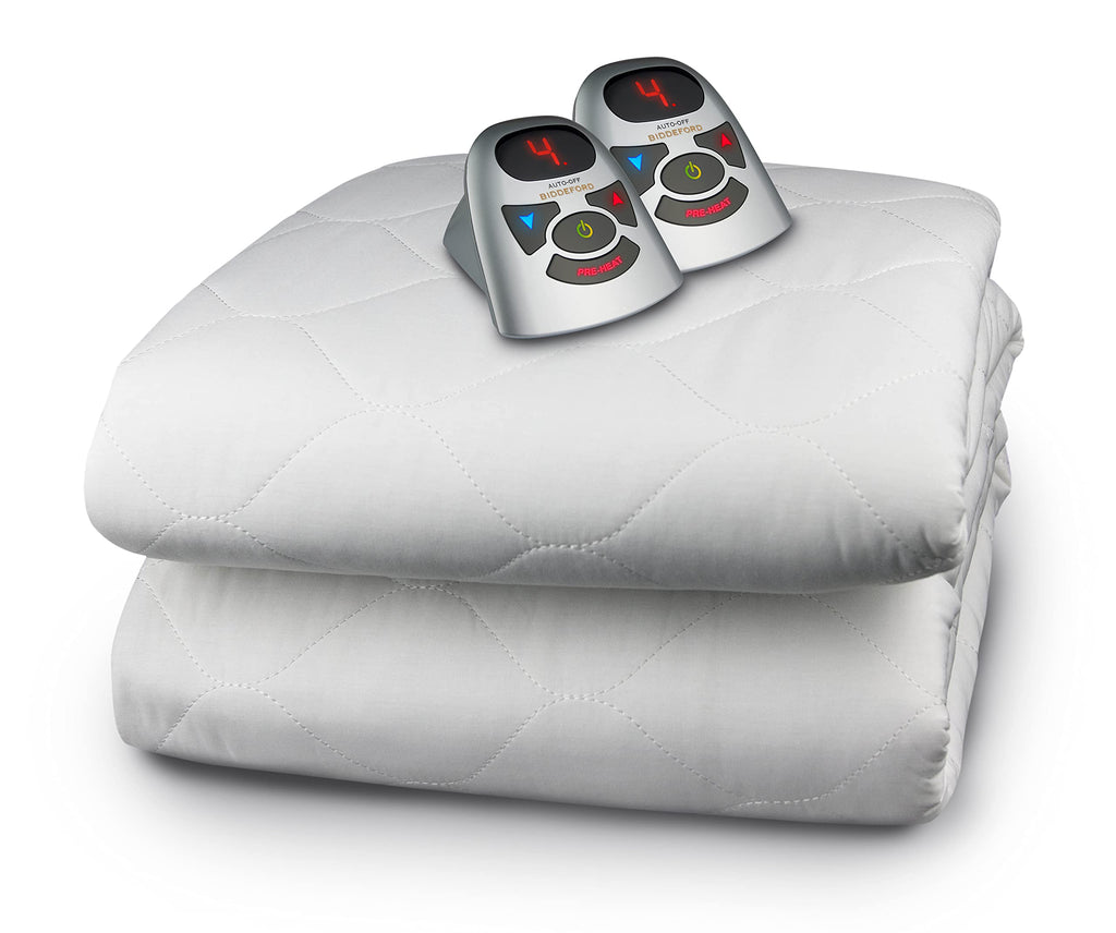 Biddeford Blankets 6 Ounce Quilted Electric Heated Mattress Pad With Digital Controller, King, White