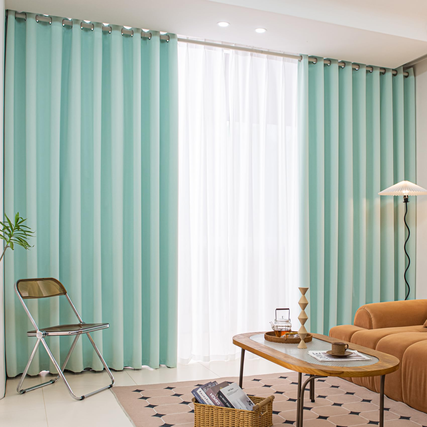 MOONVAN Windows Light Green Blackout Curtains 72 inches Long 2 Panels Set Grommet Blackout Drapes Energy Saving Noise Reducing T