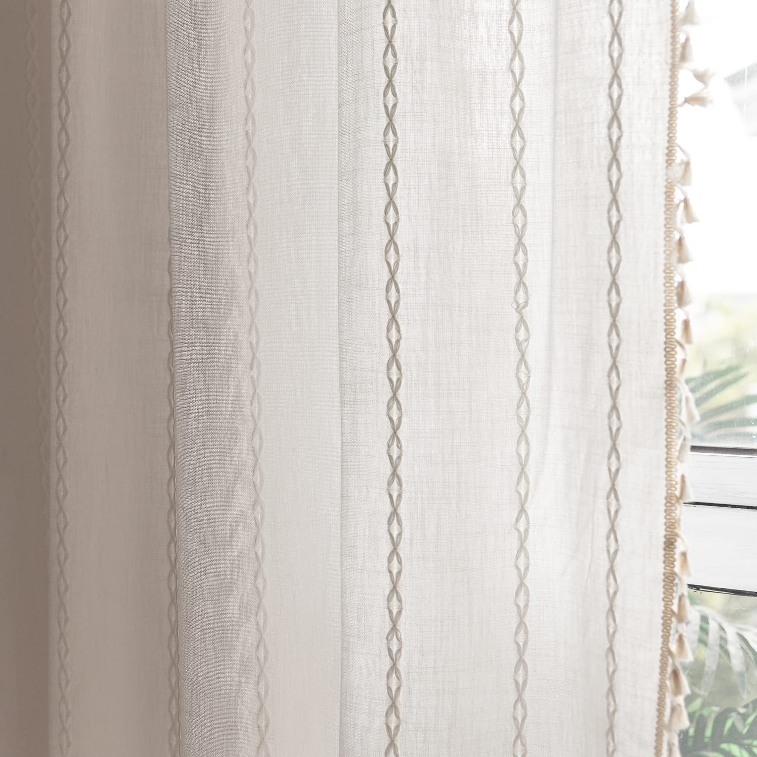 Deeprove White Boho Curtains 63 Inches Length For Nursery Bedroom Christmas Decor, Bohemian Embroidery Farmhouse Cream Tassel Co