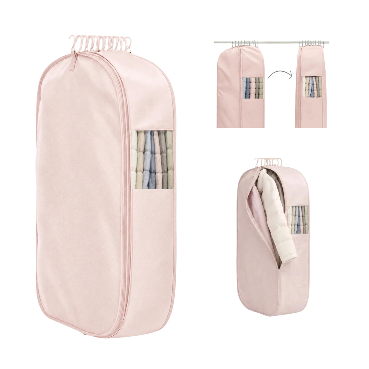 Space Saving Hanging Garment Bag, Compression Zipper for Coats & Jackets
