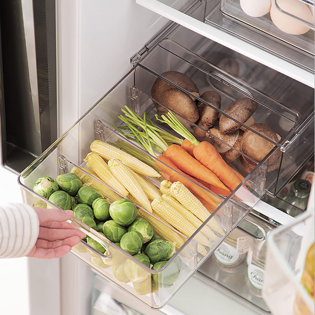 Lalastar Refrigerator Organizer Bin With Pull-Out Drawer, Large Fridge Organizer And Storage Clear, Stackable Pantry Organizer W