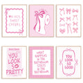Whaline 6Pcs Pink Bow Bathroom Wall Art Prints Bowknot Coquette Paper Posters 8 x 10 Inch Preppy Picture Decoration For Bathroom
