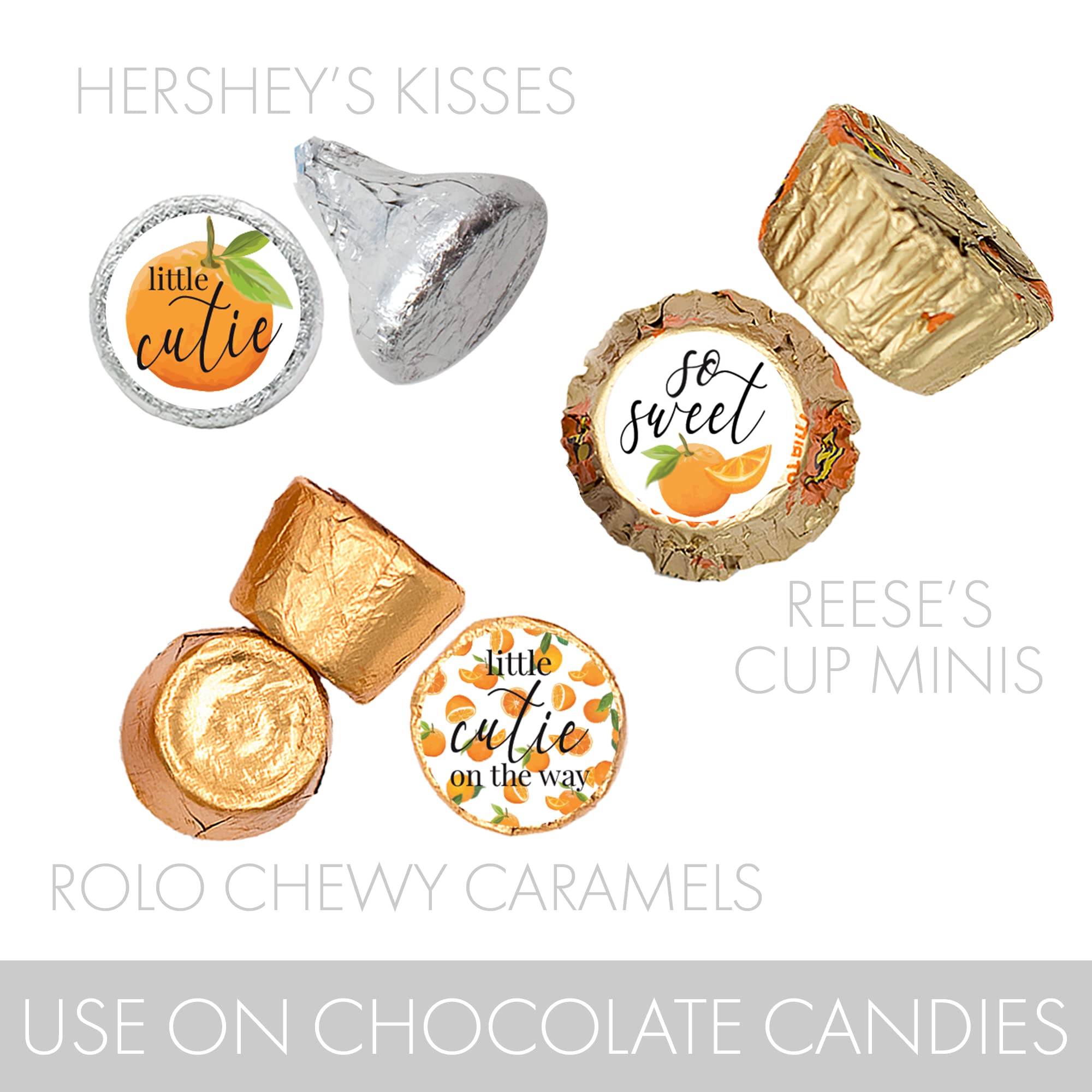 Orange Little Cutie Baby Shower Favor Stickers - 0.75 In. Chocolate Kisses Candy Labels - 180 Count