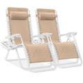 Best Choice Products Set of 2 Adjustable Steel Mesh Zero Gravity Lounge Chair Recliners w/Pillows and Cup Holder Trays - Sand/Wh