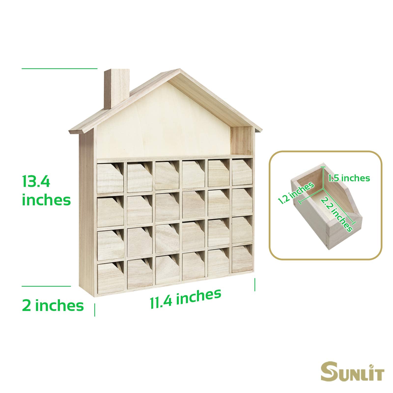 Sunlit Christmas Wooden Advent Calendar With Drawers, Unfinished Wooden, House Shaped Countdown Calendar Ready To Decorate And P