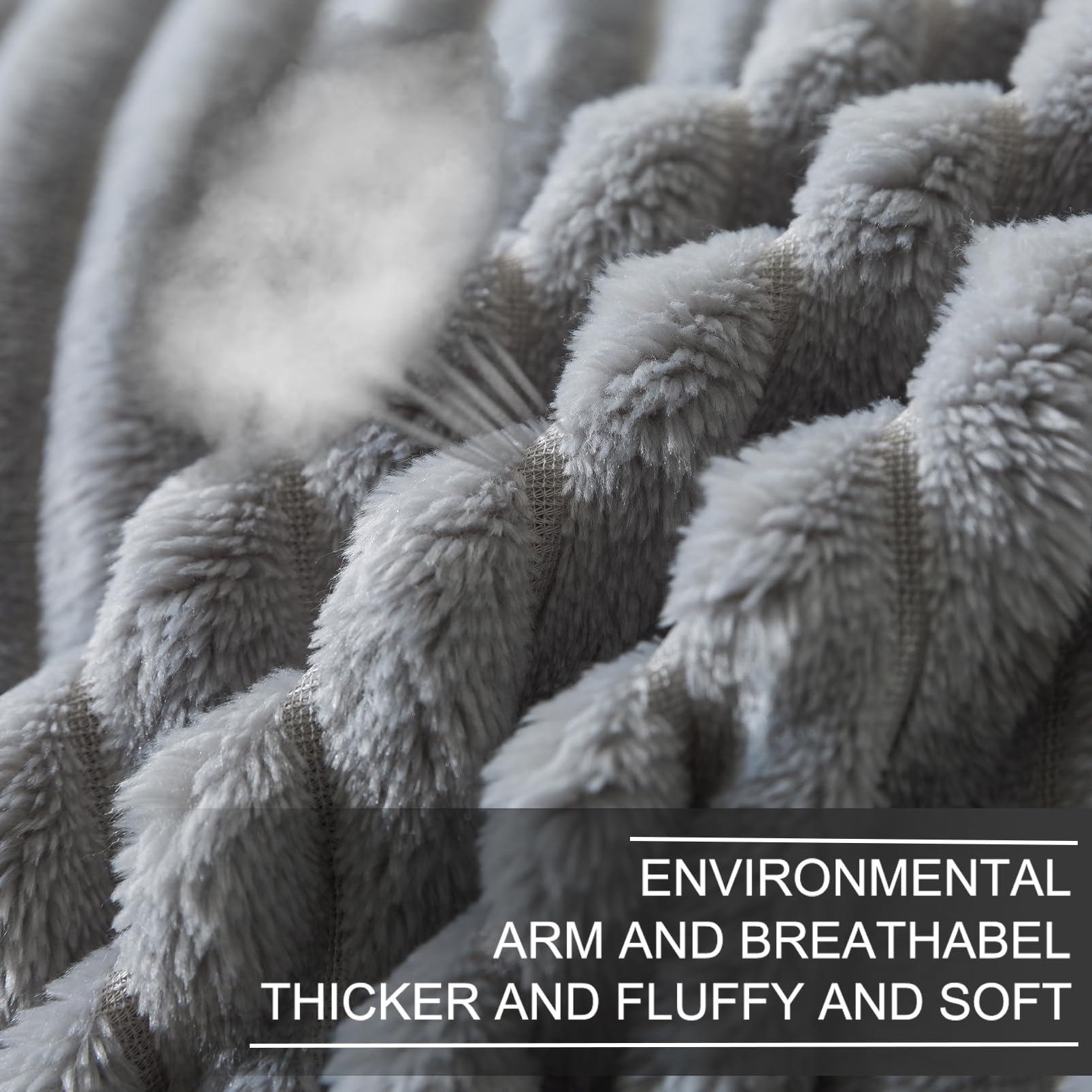 Richave Cuddly Blanket Queen Size,Premium Lightweight Anti-Static Fluffy Fleece Blanket Blanket With Striped Pattern For Queen Full Bed, 90X90 Inches,Ash Grey