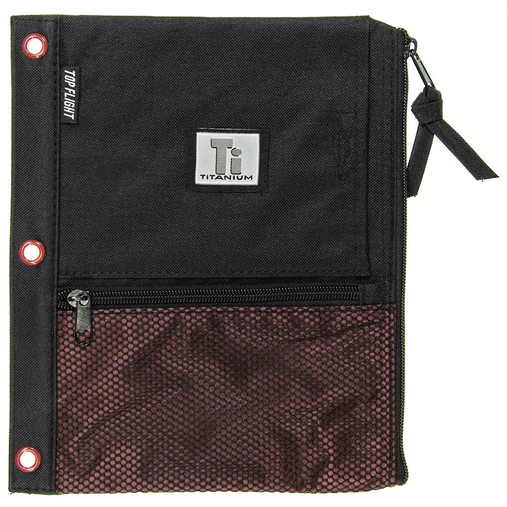 Top Flight Titanium Zipper Pencil Pouch With 4 Pockets, 8.125 X 9.75 Inches, 1 Pouch, Color May Vary (43049)