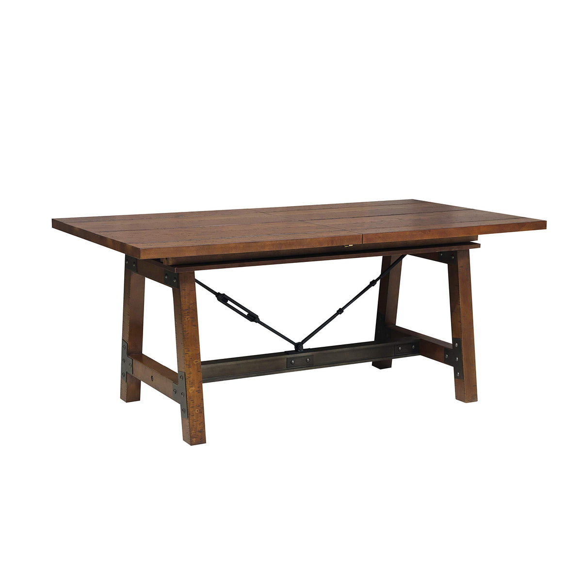Benjara Wooden Dining Table With Extendable Leaf And Block Legs, Brown