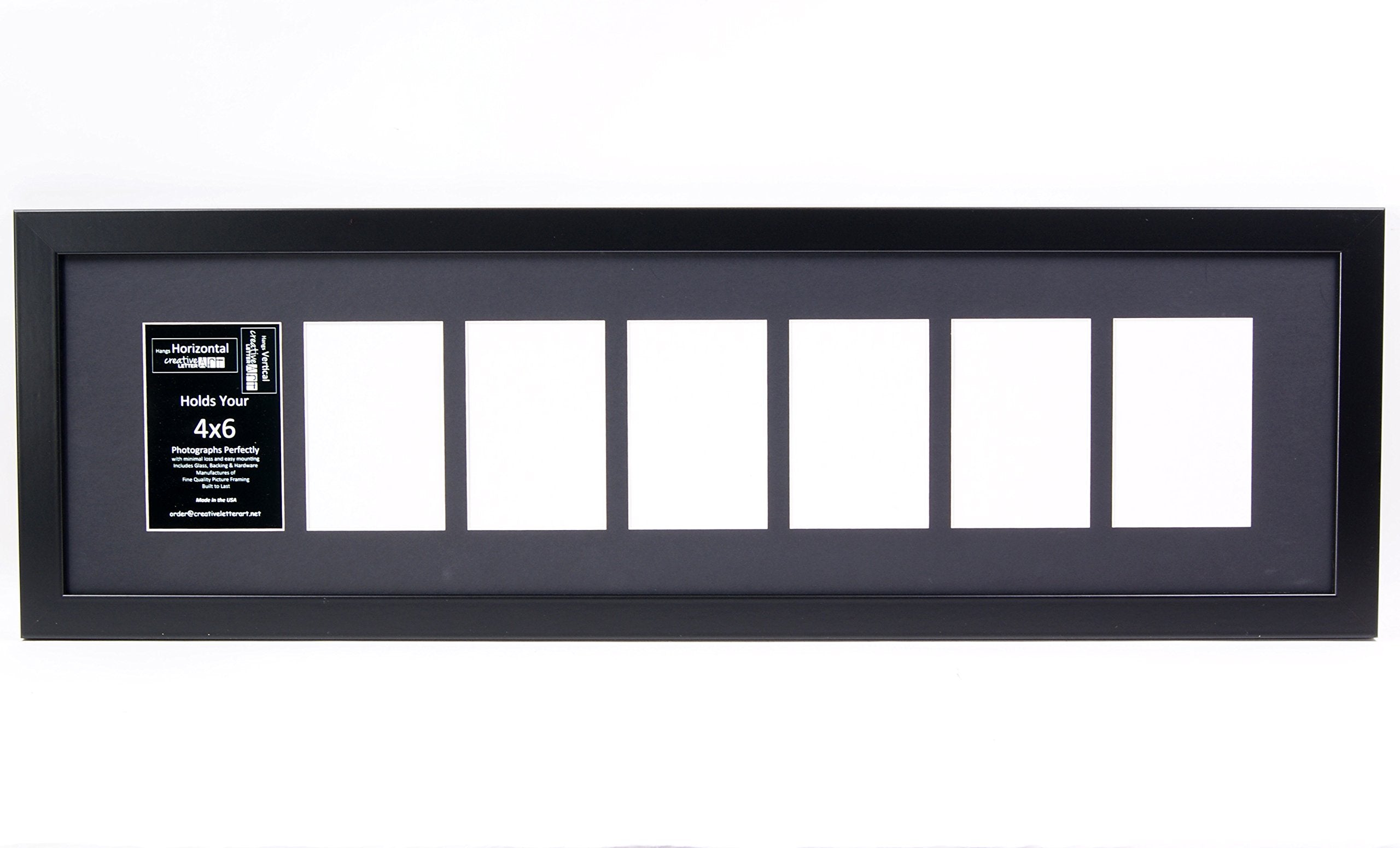 Creative Letter Art 4    x 6    Multiple Opening Picture Frame Collage with 7 holes, Manhattan Black Frame with 10 x 36-inch Bla