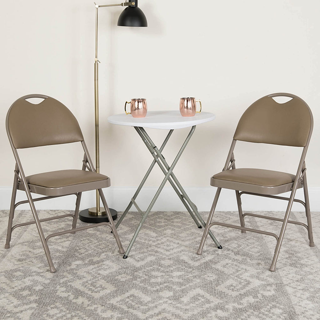 Flash Furniture Hercules Series Ultra-Premium Triple Braced Beige Vinyl Metal Folding Chair With Easy-Carry Handle