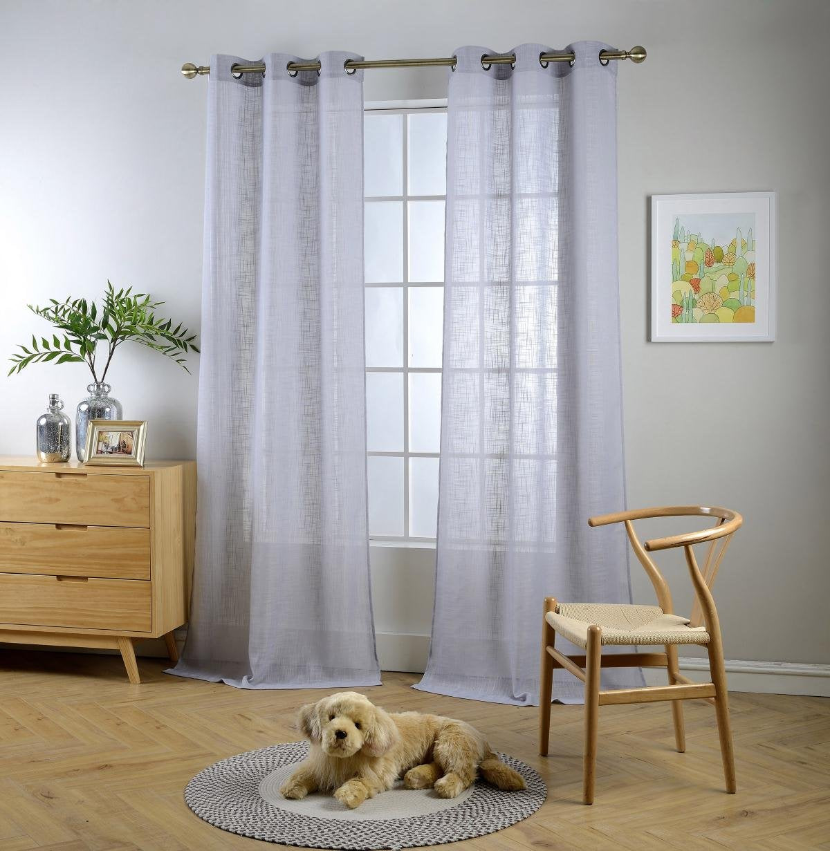 Miuco Semi Sheer Curtains Poly Linen Textured Solid Grommet Curtains 84 Inches Long For Nursery 2 Panels (2 X 37 Wide X 84' Lon