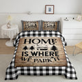 Happy Camping Comforter Set Queen Size,Camper Rv Trailer Decor Bedding Set 3Pcs For Kids Boys Girls Adults,Rustic Wooden Plank G