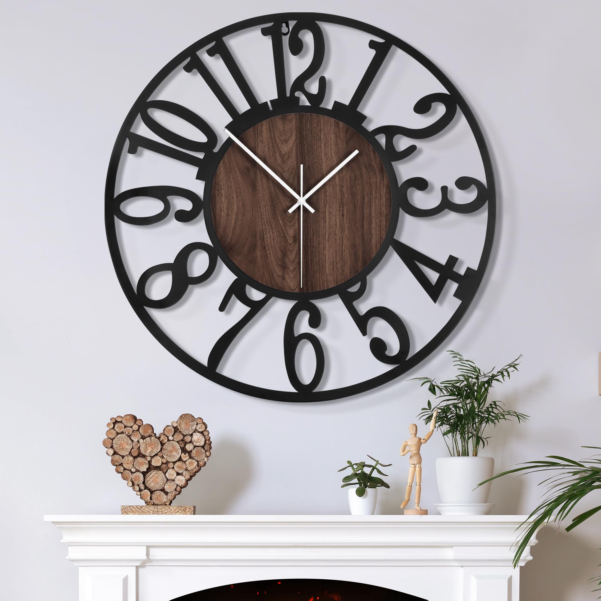 Mee 2ou Large Wall Clock for Living Room Decor, 14 Inch Non Ticking Silent, Battery Operated Modern Vintage Oversized Wall Clock