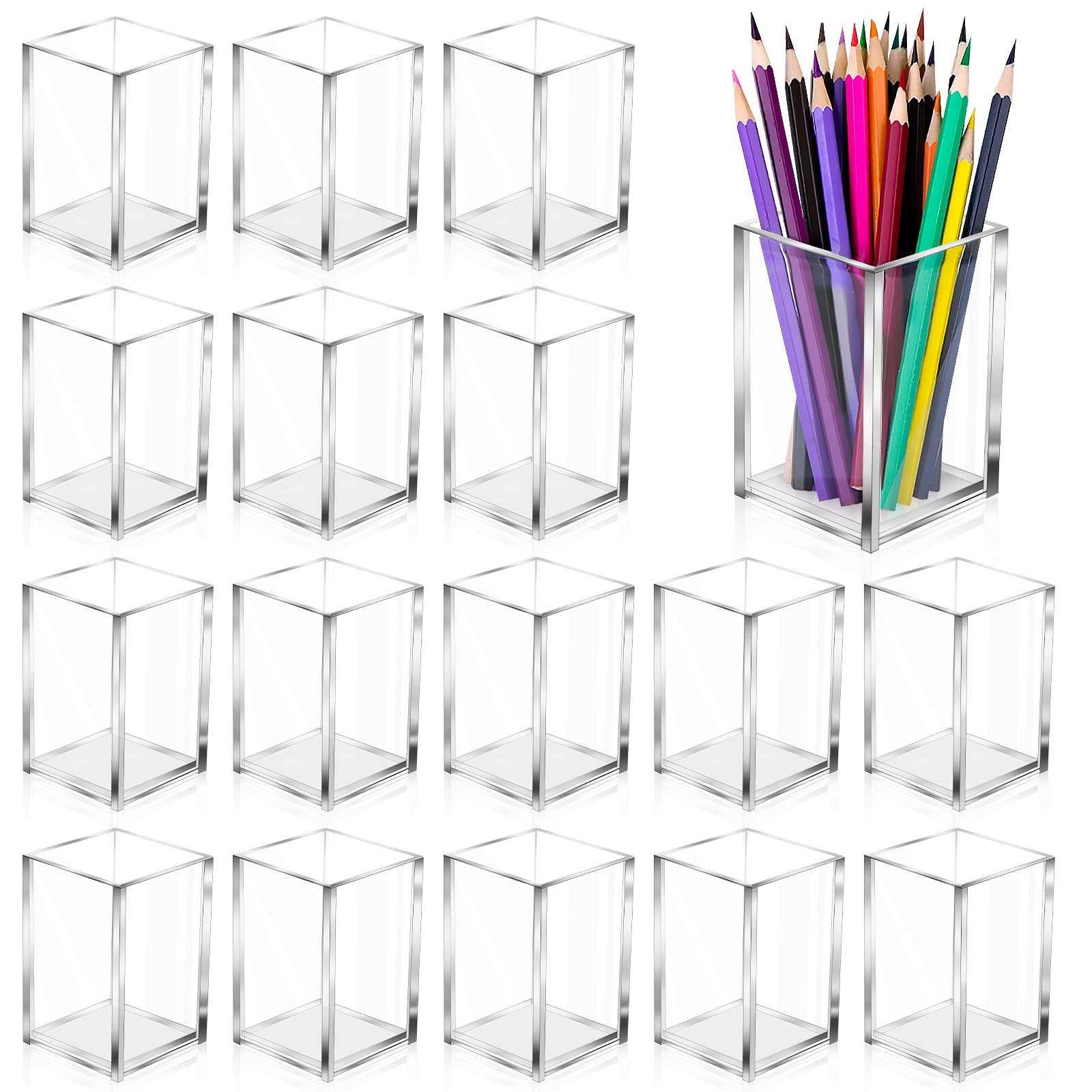 Aforoeoa 20Pack Clear Acrylic Pen Holder Desktop Pencil Organizer Acrylic Pencil Cup Stationery Office Organizer Makeup Brush Ho
