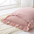 Mywinlle Ruffle Pillowcases Farmhouse Pillow Shams Standard Set Of 2,Shabby Dusty Pink Ruffled Pillow Caseswashed Cotton Pillow