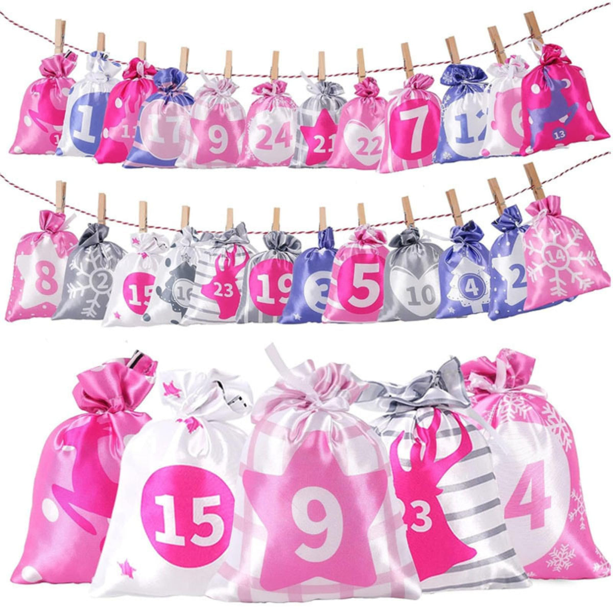 HIPIHOM Christmas Advent Calendar Bags, 24 Days Countdown Burlap Bags Hanging Advent Calendar Gift Favors for Xmas Decorations