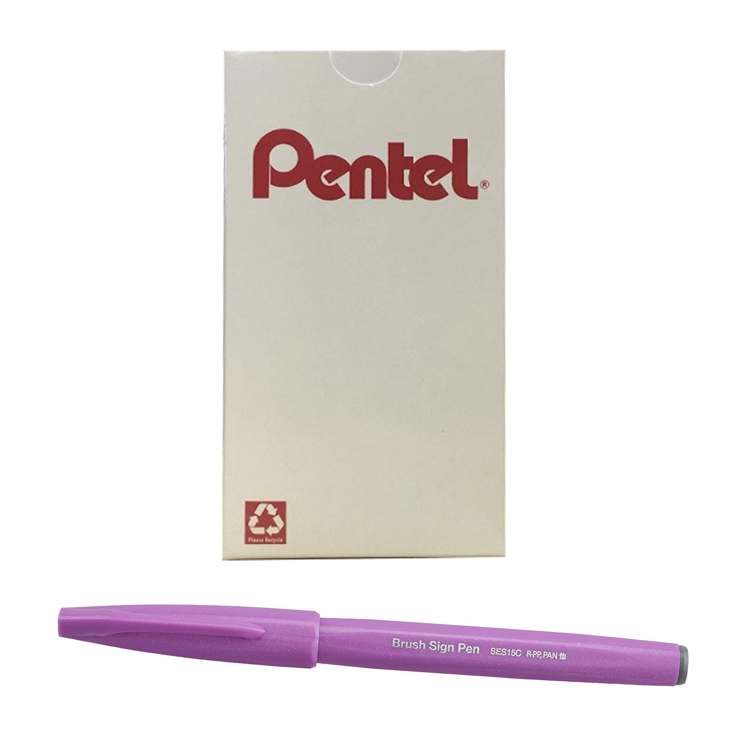 Pentel Arts Sign Pen Brush, Pink Purple Ink, Box Of 12 Pens