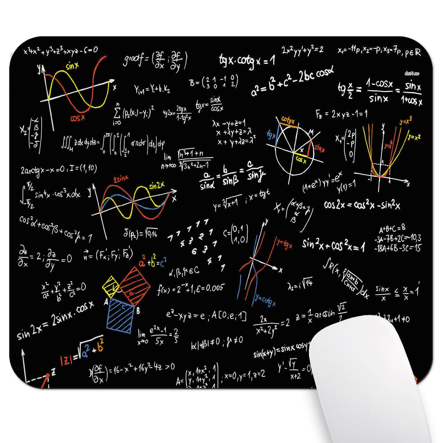 Wknoon Maths Science Gaming Mouse Pad Custom Design, Colorful Math Formulas Slide Art Mouse Pads Cute Mat