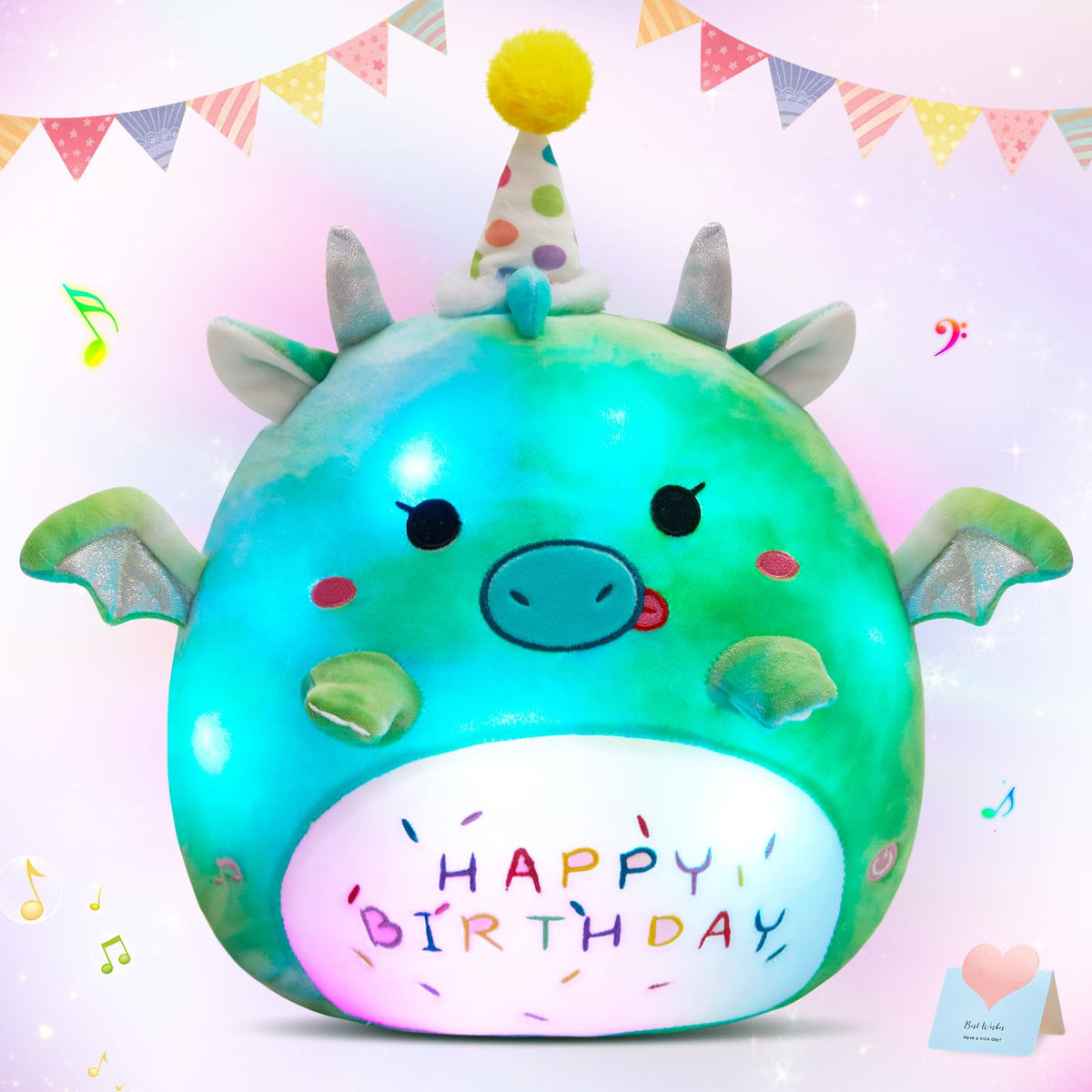Bstaofy Light Up Music Happy Birthday Dinosaur Soft Plush Pillow Birthday Stuffed Animal Dinosaur Birthday Gift For Toddler Kids