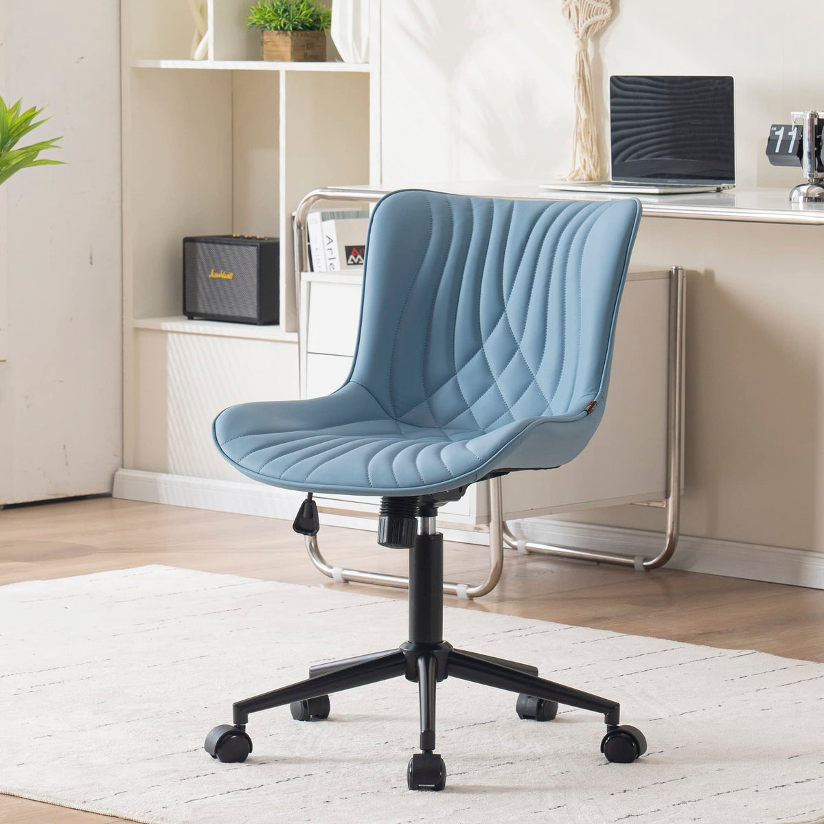 Younike Office Chair, Adjustable Swivel Armless Desk Chair With Wheels, Aesthetic Home Office Computer Task Chairs, Modern Faux