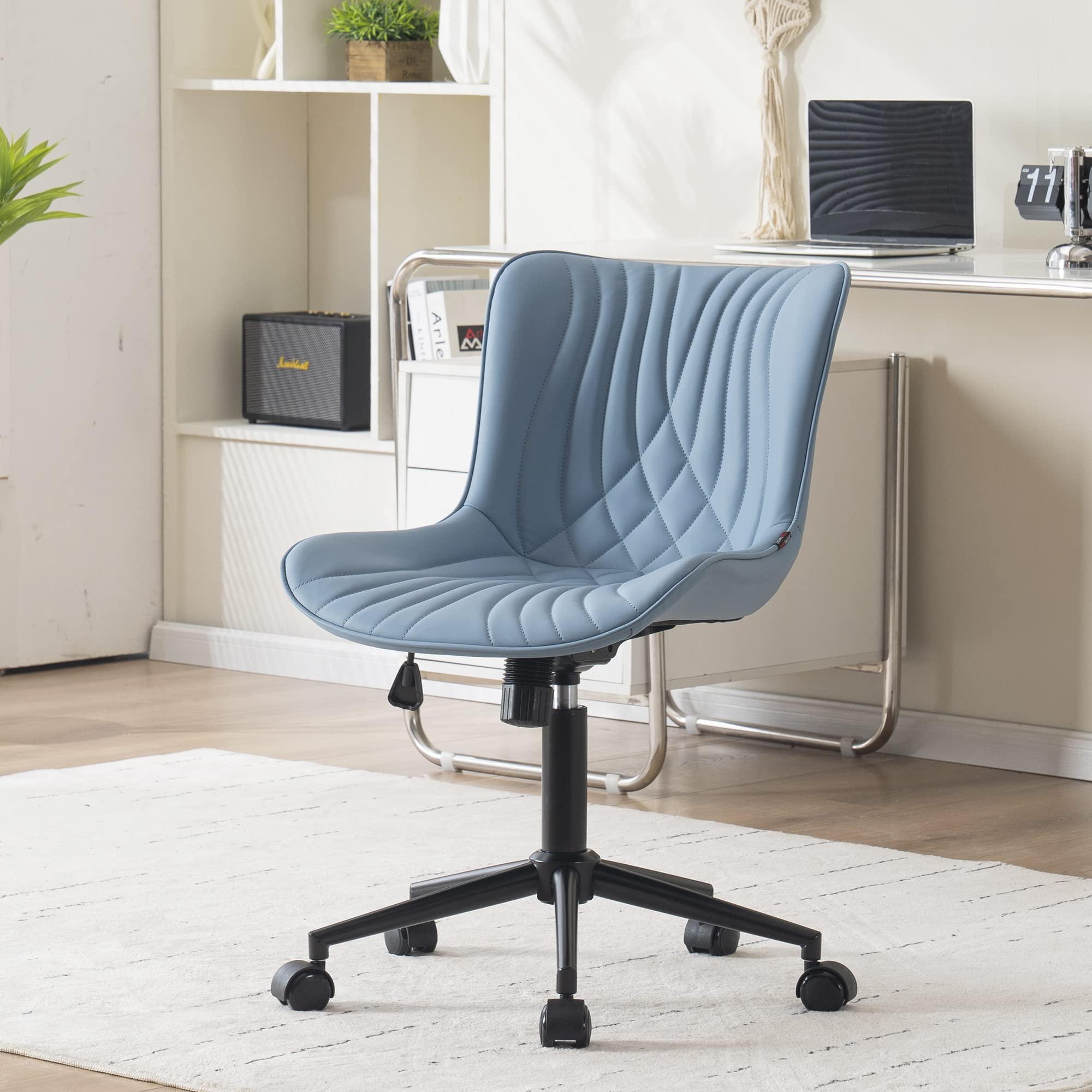 Younike Office Chair, Adjustable Swivel Armless Desk Chair With Wheels, Aesthetic Home Office Computer Task Chairs, Modern Faux