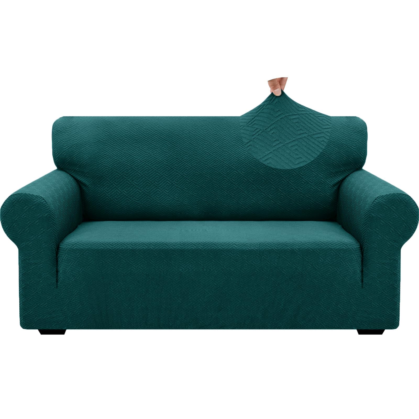 Znsayotx 1 Piece Jacquard Couch Covers For 2 Cushion Couch High Stretch Loveseat Slipcover For Pets Dogs Anti Slip Love Seat Sofa Slipcover Furniture Protector (Medium, New Pattern Blackish Green)