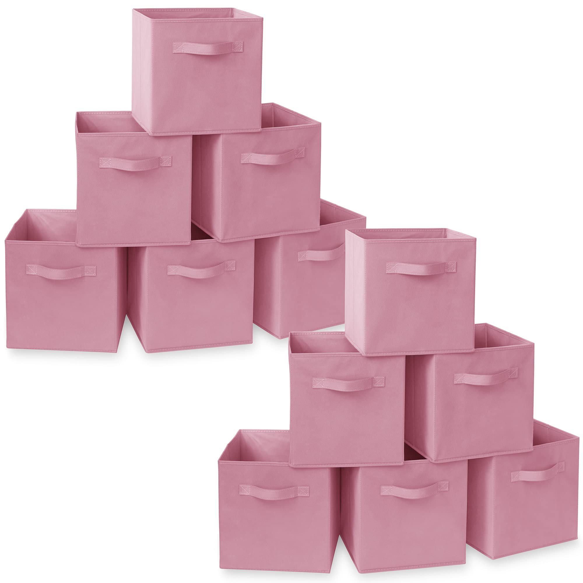 Casafield Set of 12 Collapsible Fabric Cube Storage Bins, Light Pink - 11 Foldable Cloth Baskets for Shelves, Cubby Organizers &