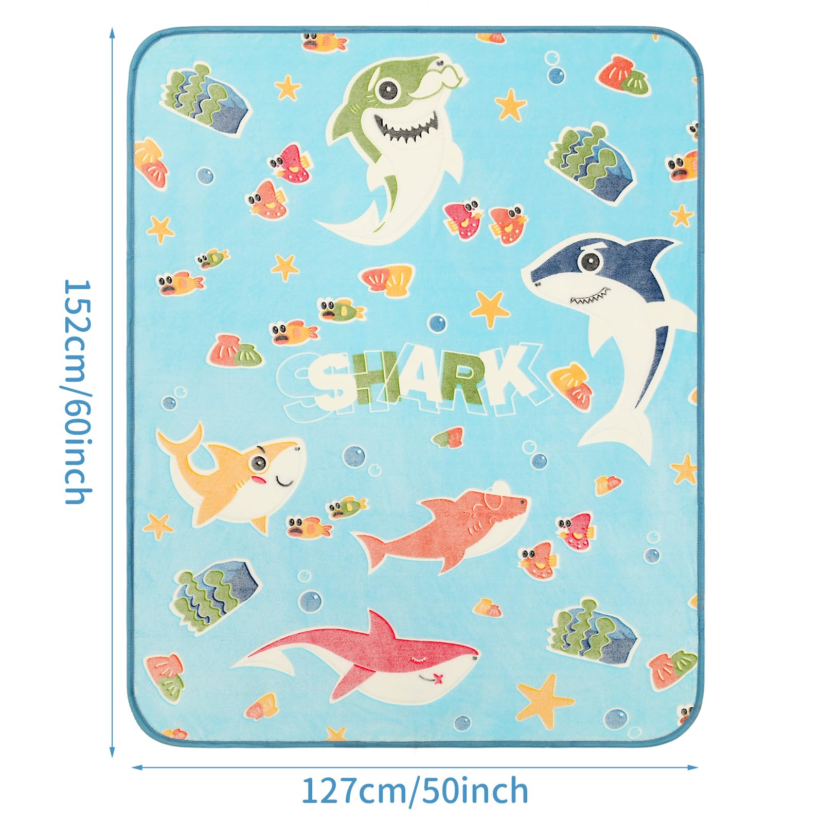 Glow In The Dark Shark Blanket,Gifts For Boys Girls 1 2 3 4 5 6 7 8 9 Year Old, Toddler Boys Girls Toys Age 6-8, Soft Blue Blank