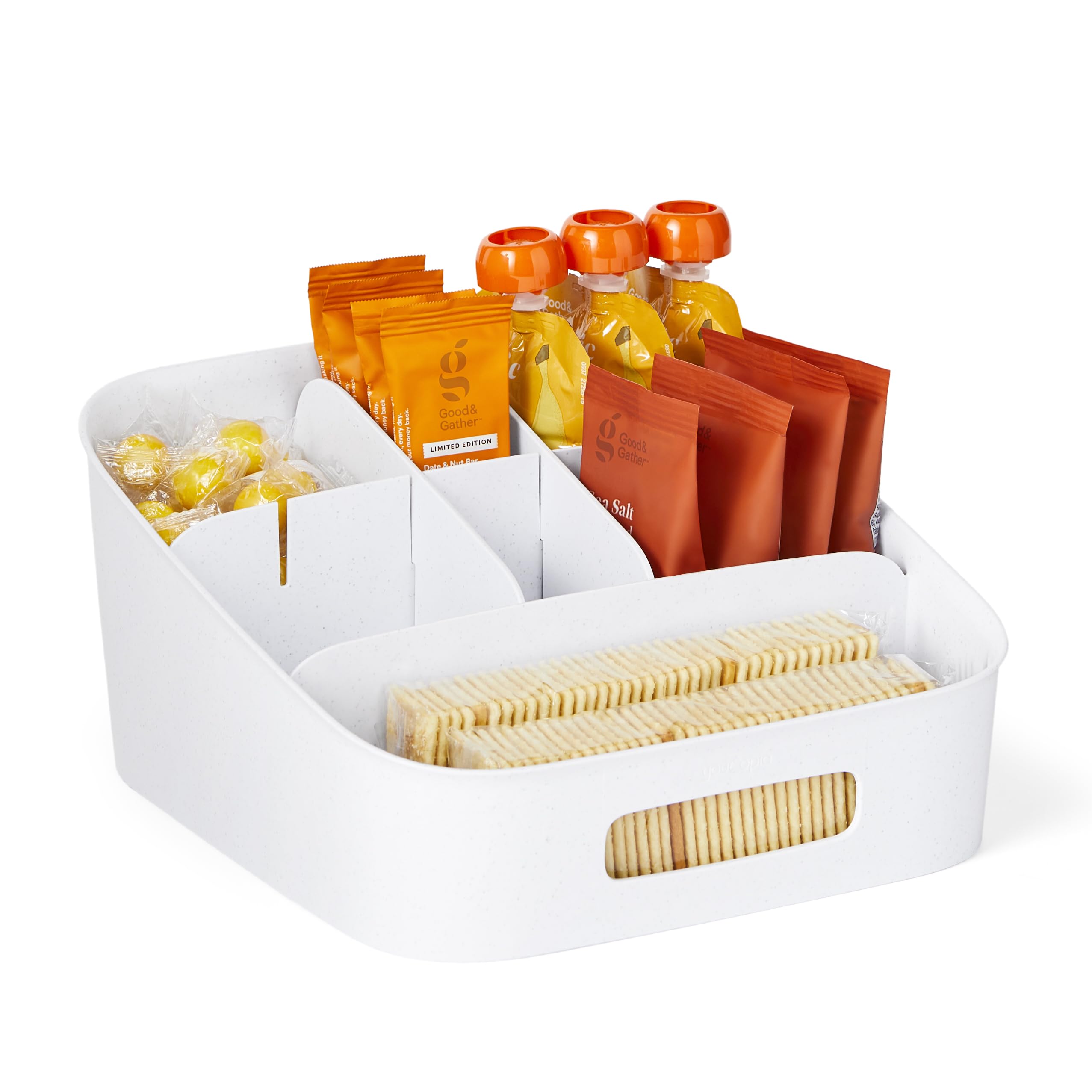 YouCopia ShelfBin Adjustable Snack Bin, BPA-Free Divided Storage Basket for Kitchen Pantry Organization, One Size, Speckled Whit