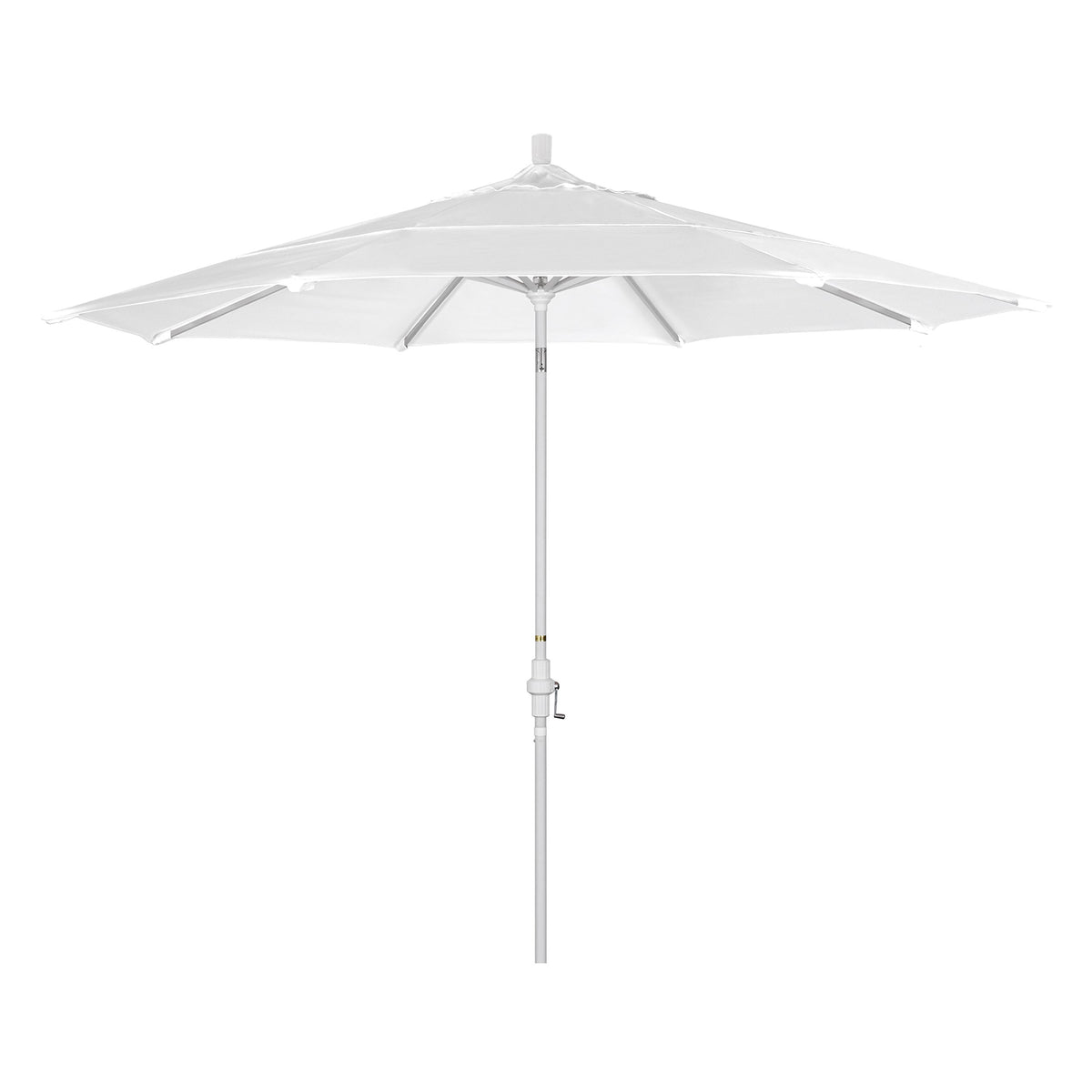 California Umbrella 11' Round Aluminum Market Umbrella, Crank Lift, Collar Tilt, White Pole, Sunbrella Natural